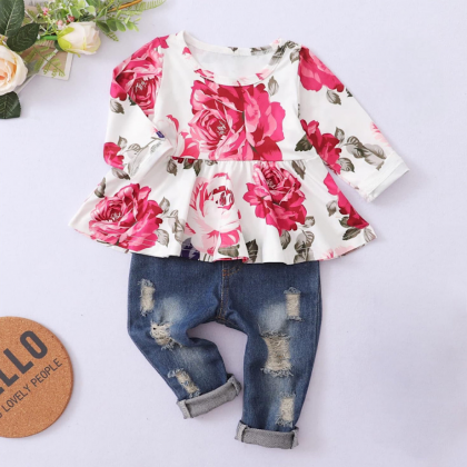 Baby And Toddler Girls Outfit Floral Print Long..