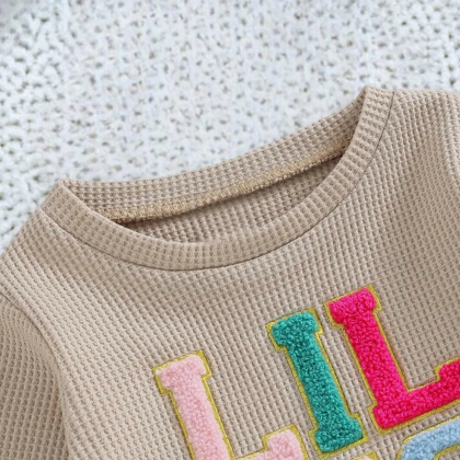 Baby Girls Beige Lil Sis Long Sleeve Cotton Top..