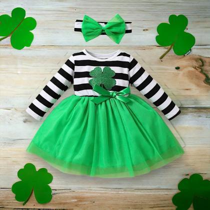 Baby And Toddler Girls Green And Black Striped..