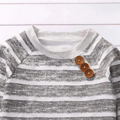 Baby Boys Outfit Gray And White Striped Cotton Top..