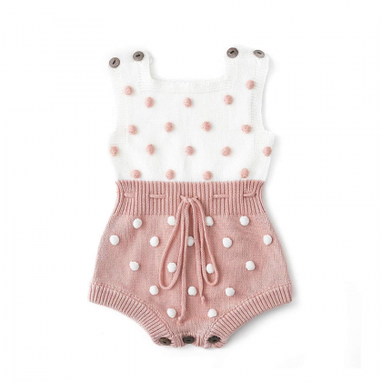 Baby Girls Cotton Knit Romper Outfit 3d Puff Dot..