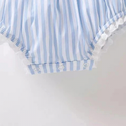 Baby Toddler Girls Romper Blue White Striped Lace..