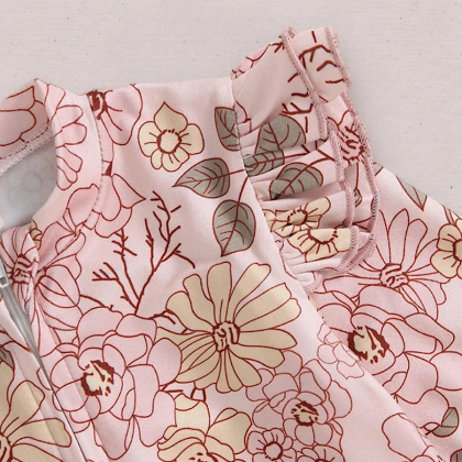 Baby Girls Pink Floral Print Long Sleeve Zip Up..