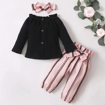 Baby And Toddler Girls Black Long Sleeve Top Pink..