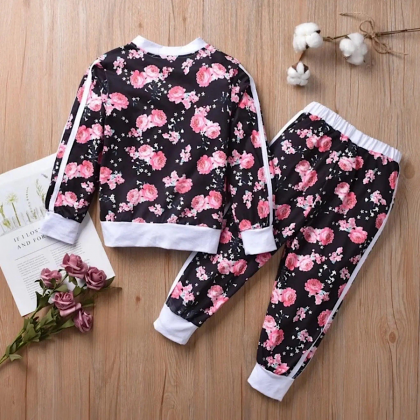 Toddler Girls Pink And Navy Blue Floral Zip Up..
