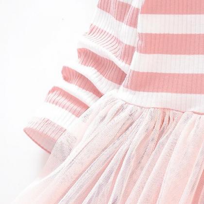 Baby Toddler Girls Pink And Whtie Striped Pearl..