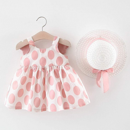 Baby Toddler Girl Pink And White Polka Dot Cotton..
