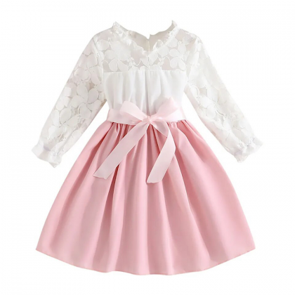 Toddler Girls Pink Spring Dress Floral Lace Long..