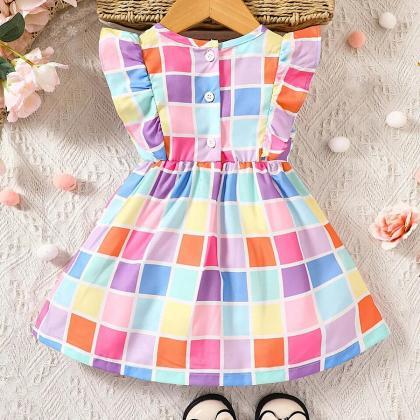 Baby Toddler Girls Colorful Dress Checkered Print..