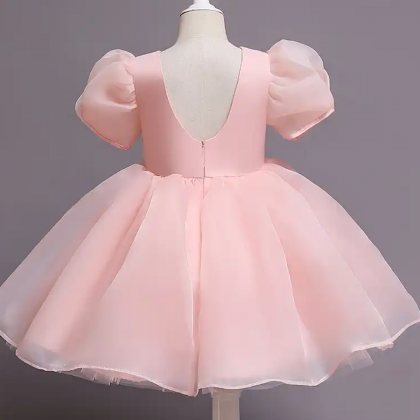 Toddler Little Girl Dress White Or Pink Puff..