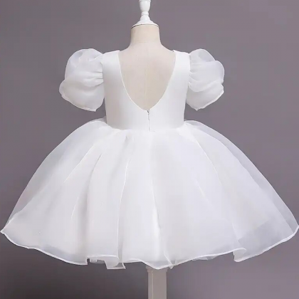 Toddler Little Girl Dress White Or Pink Puff..