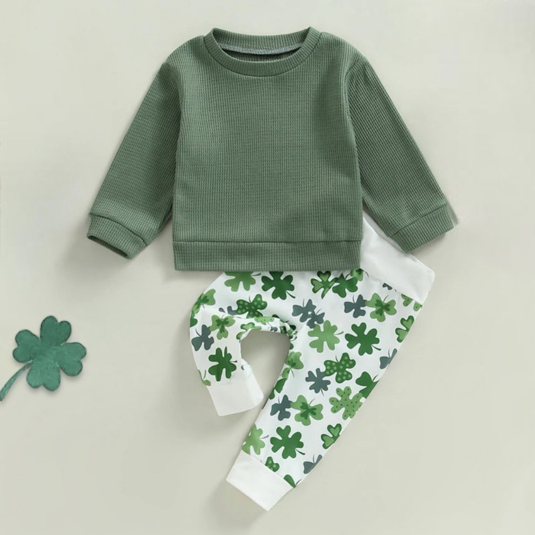 Baby And Toddler Boys St. Patricks Day Clothing Set Green Long Sleeve Sweatshirt And Clover Jogger Pants Outfit