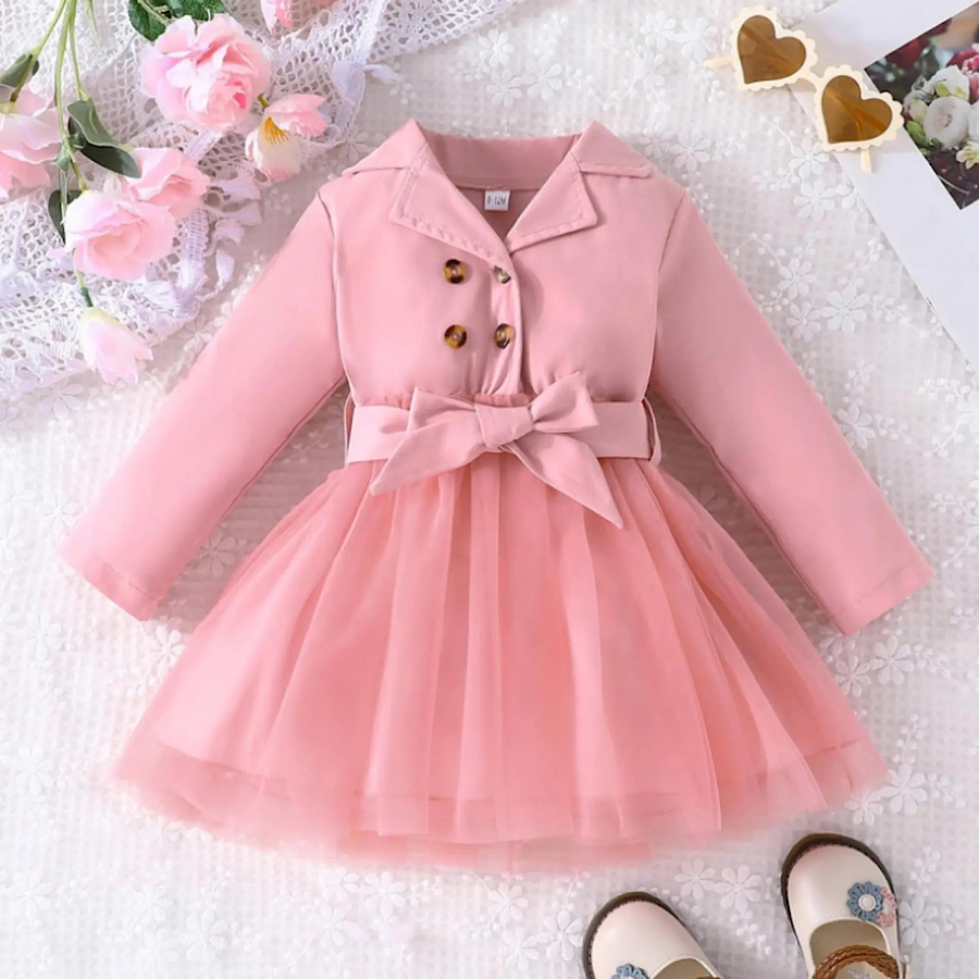 Baby And Toddler Girls Long Sleeve A-line Belted Causal Princess Tutu Dress, Easter Dress, Birthday Outfit