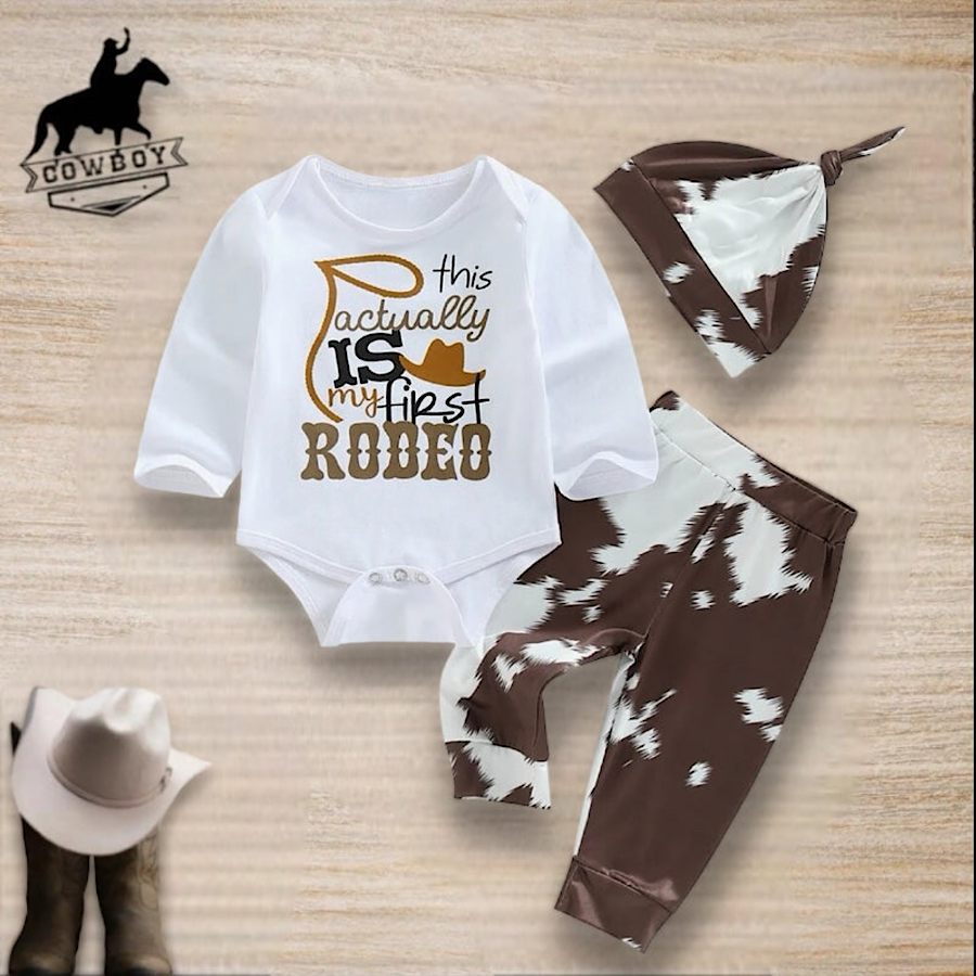 Baby Toddler Boys Cowboy Rodeo Romper Pants And Hat Clothing Set 3pc Western Outfit Usa