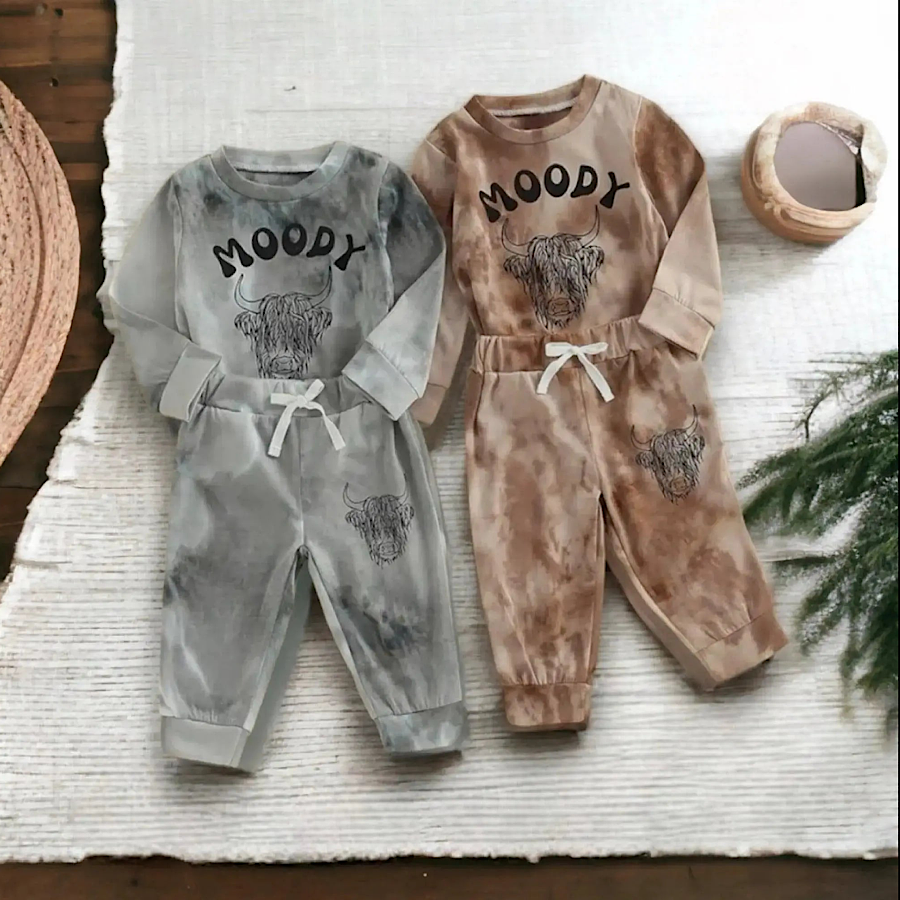 Baby Toddler Boys Western Moody Graphic Print Cowboy Long Sleeve Sweatshirt And Jogger Pants Set Tie-dye Usa