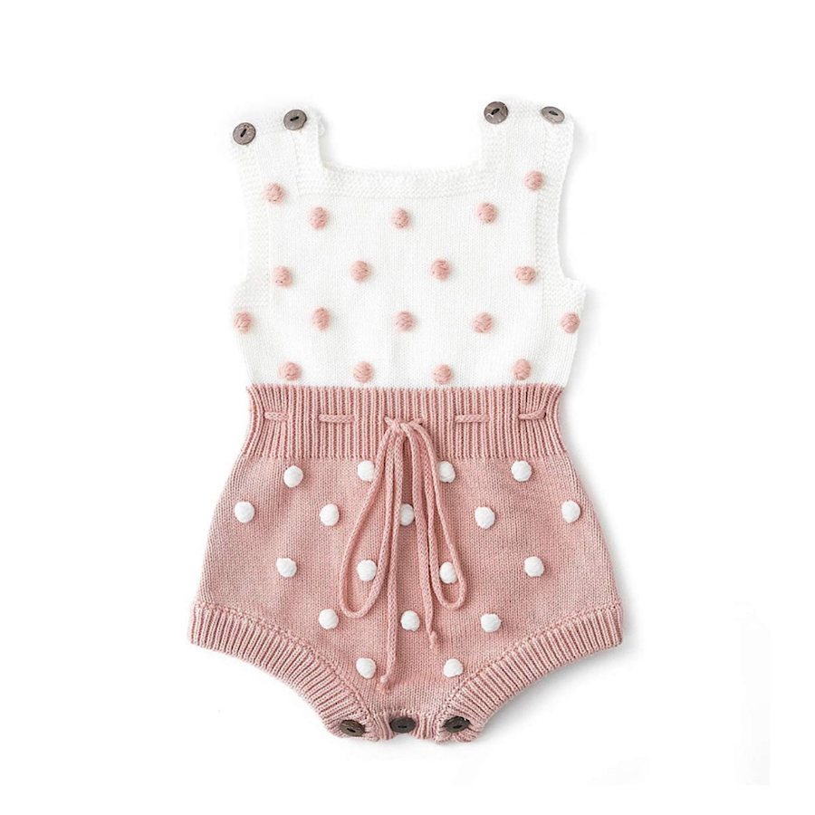 Baby Girls Cotton Knit Romper Outfit 3d Puff Dot Print Sleeveless Jumpsuit One-piece
