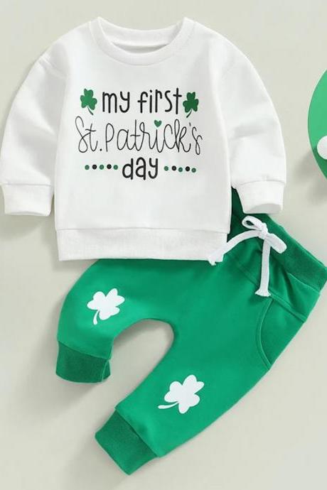 Baby And Toddler Boys St. Patricks Day Outfit Long Sleeve Sweatshirt And Clover Print Joggers 2pc Clothing Set