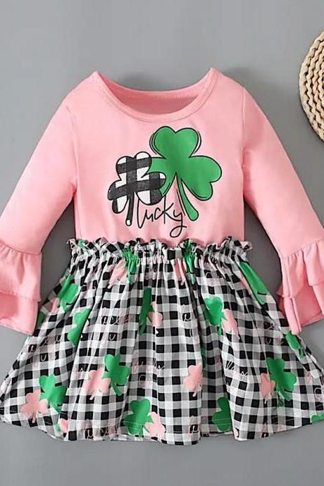 Baby And Toddler Girls Pink Green St. Patrick Lucky Shamrock Princess Tutu Cotton Dress