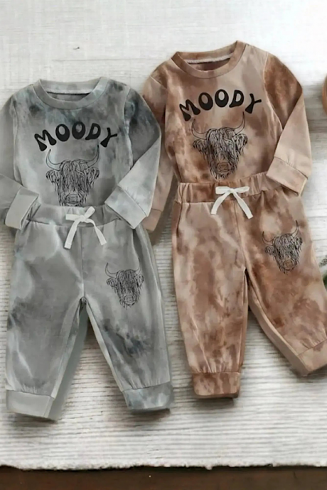 Baby Toddler Boys Western Moody Graphic Print Cowboy Long Sleeve Sweatshirt And Jogger Pants Set Tie-dye Usa