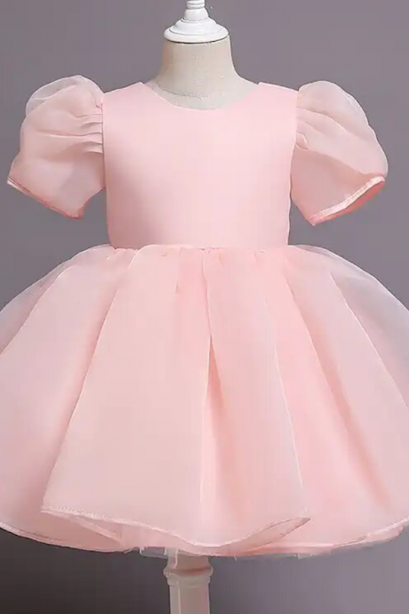 Toddler Little Girl Dress White Or Pink Puff Sleeve Tulle Princess Tutu Dress, Flower Girl Dress, Easter, Birthday Dress