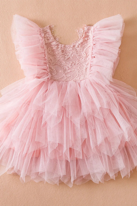Baby And Toddler Girls Pink Or White Ruffled Lace Summer Princess Tulle Tutu Dress, Easter, Birthday
