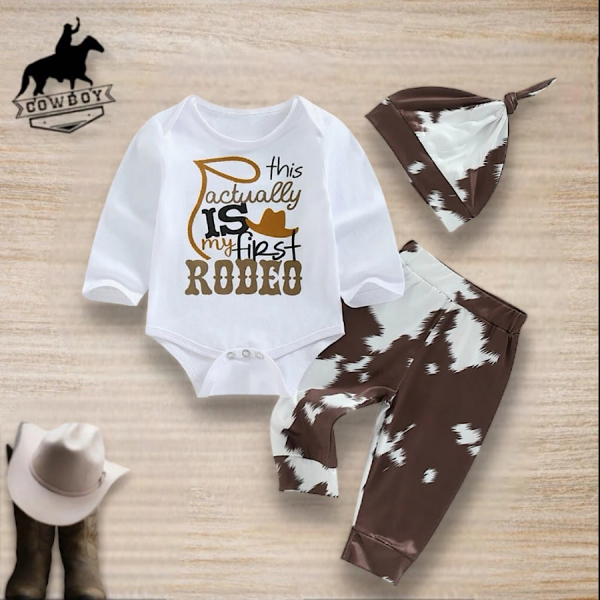 Baby Toddler Boys Cowboy Rodeo Romper Pants and Hat Clothing Set 3PC Western Outfit FREE SHIPPING USA