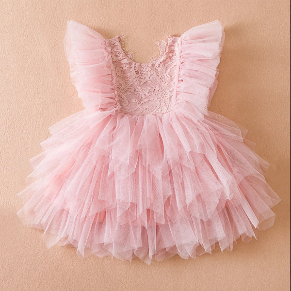 Baby and Toddler Girls Pink or White Ruffled Lace Summer Princess Tulle Tutu Dress, Easter, Birthday