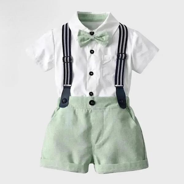 Baby Toddler Boys Easter Outfit Short Sleeve Suspender Shorts Bowtie and Shirt 4PC Set Easter Clothing
