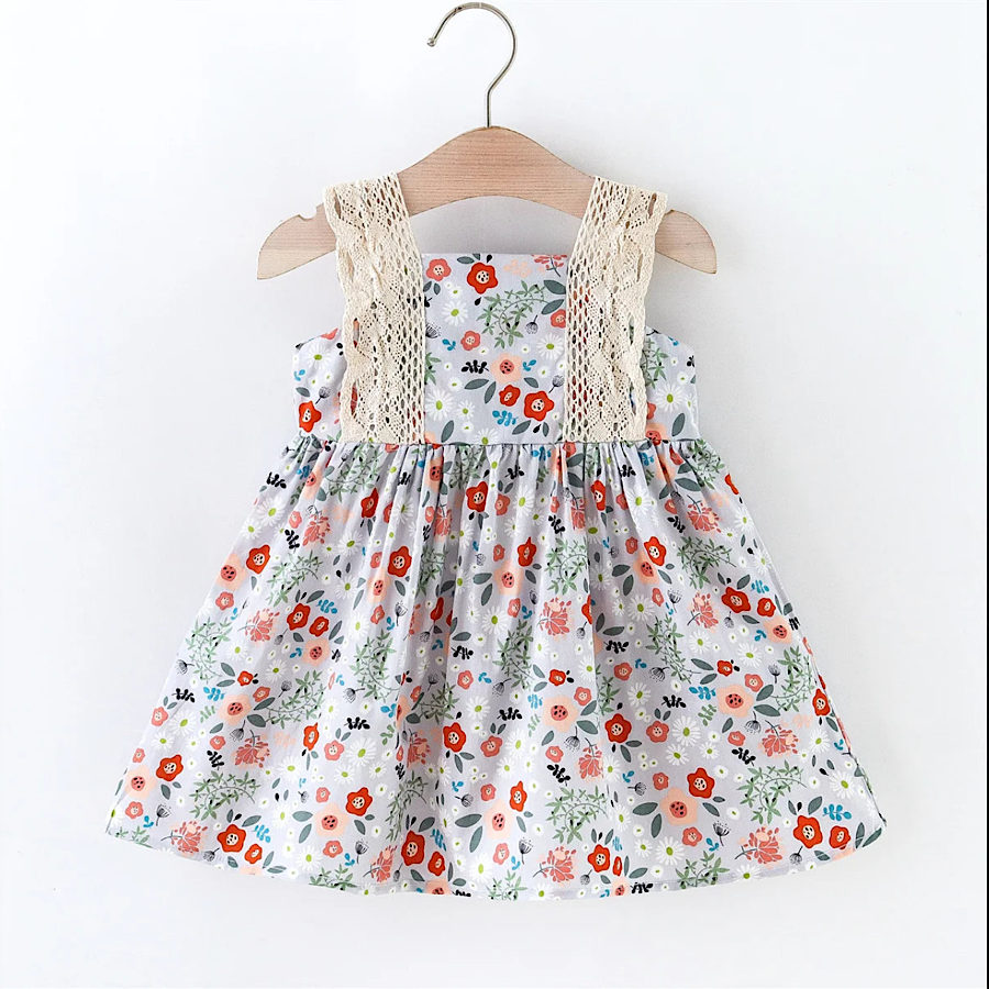 Girls Spring Summer Toddler Floral Print Long Sleeve Coat Tank Dress Children 2 3 4 5 6 7